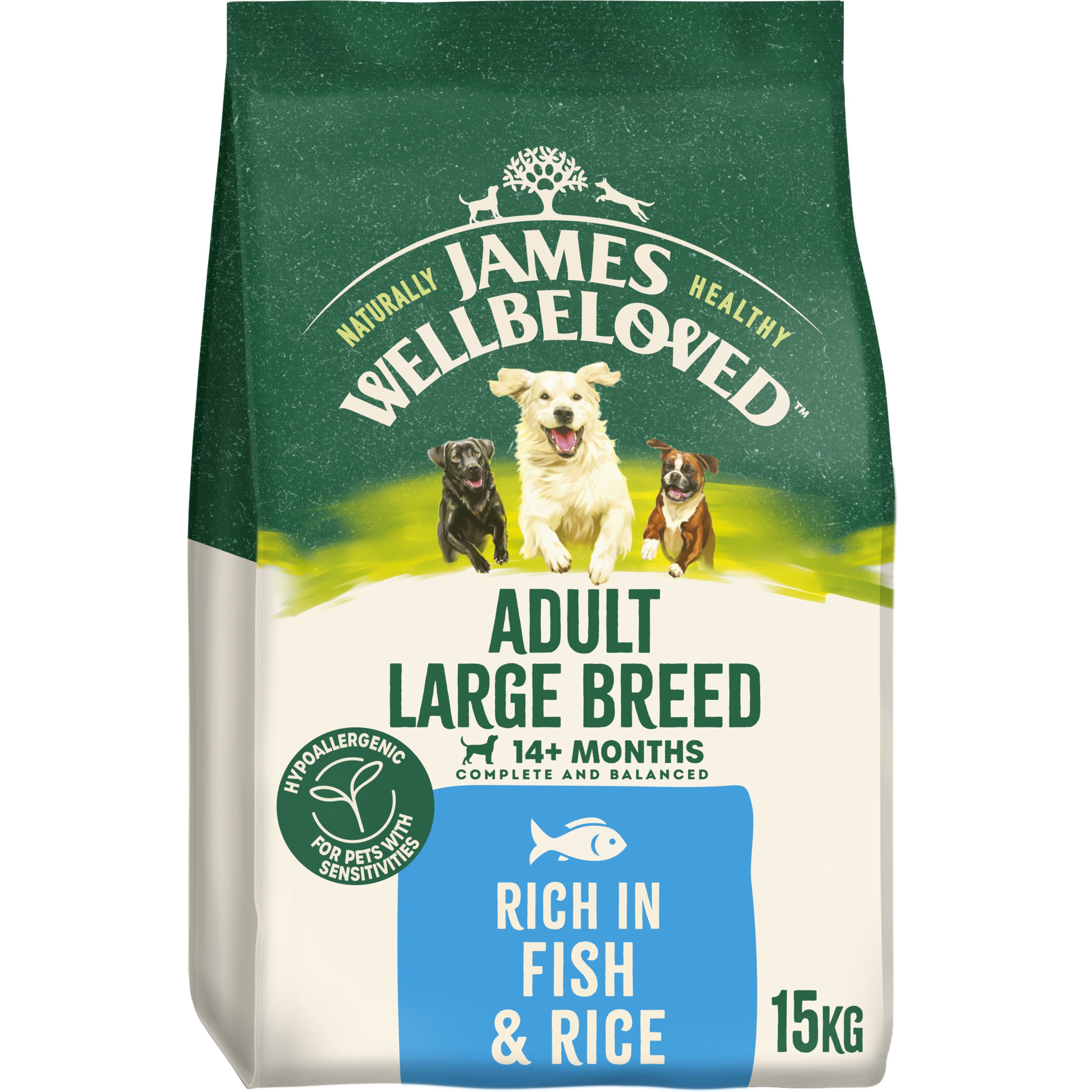 James Wellbeloved Large Breed Adult Dry Dog Food Fish & Rice dry dog food pack