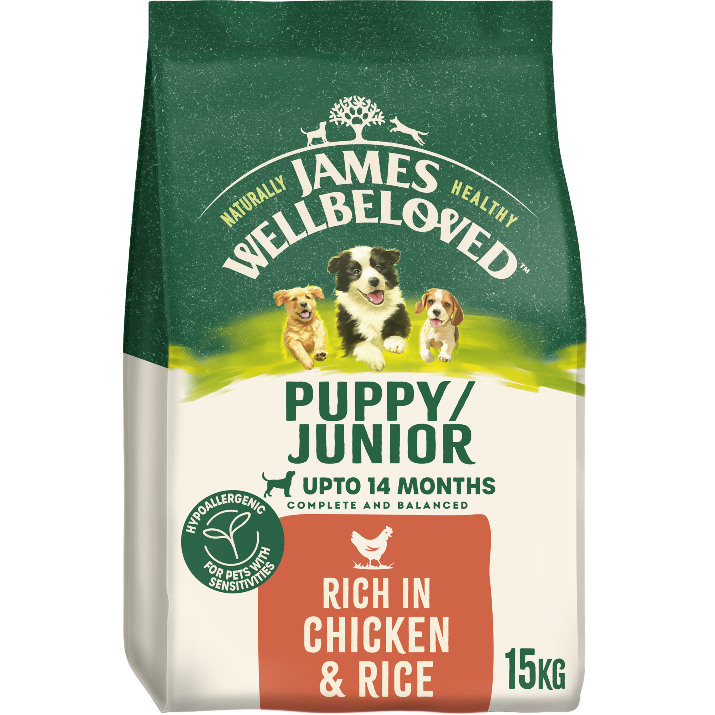 James Wellbeloved Puppy Junior Dry Dog Food Chicken & Rice dry dog food pack