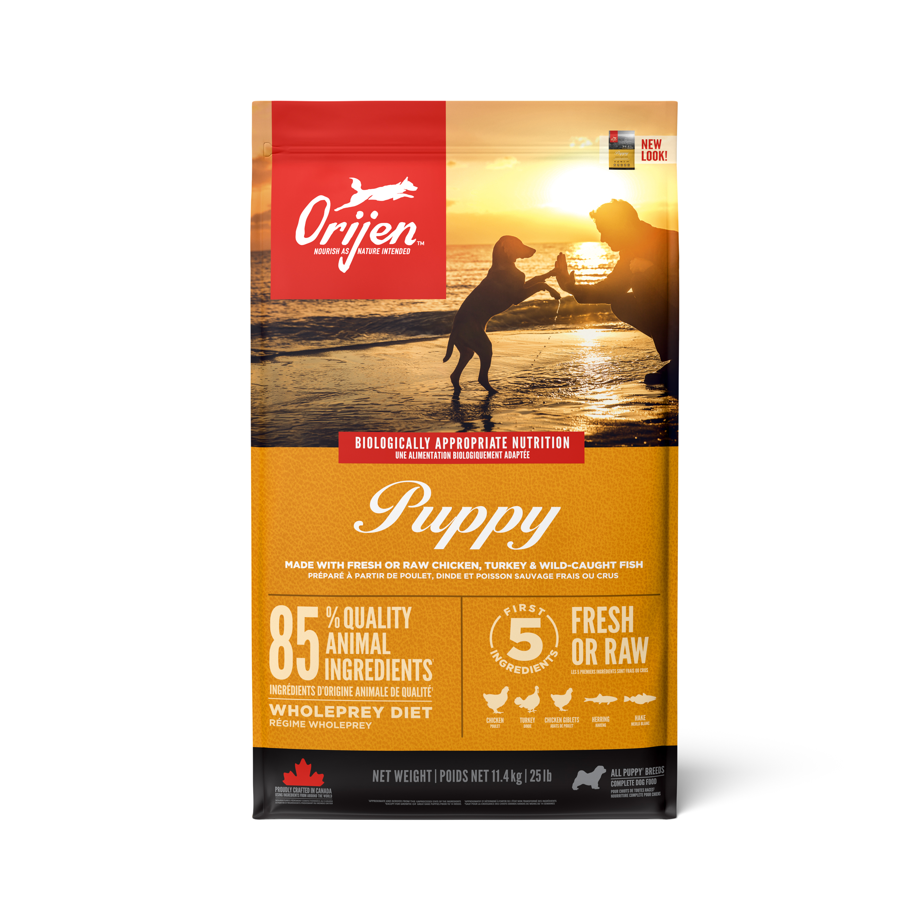 ORIJEN Puppy Dry Food with Chicken Turkey & Fish dry dog food pack