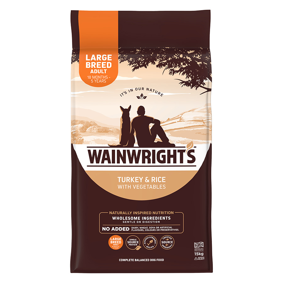 Wainwright’s Large Breed Adult Dry Dog Food Turkey with Rice dry dog food pack